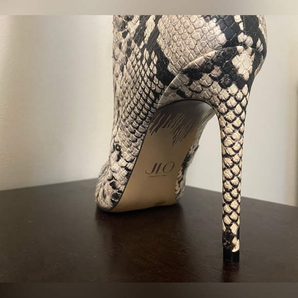 JLO Jennifer Lopez Snakeskin Rhinestone Mid-Calf Boots - Picture 6 of 8